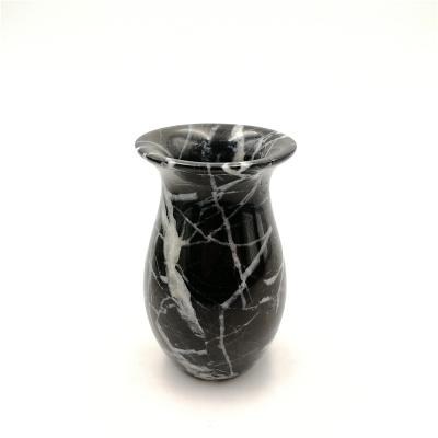 China Custom Size Natural Black Color Marble Flower Vase Home Decor Supplies Flower Vase Home Decor Dry-Flower Marble Vase for sale