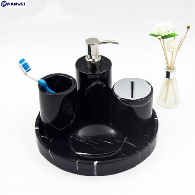 China Sustainable Natural Black Marble Bathroom Accessories 5 Pieces Round Shape Bathroom Sets for sale