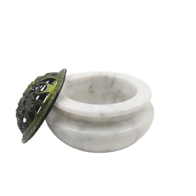 China China Stone Handwork Metal Lidded Burner Censer White Marble Marble For Incense for sale