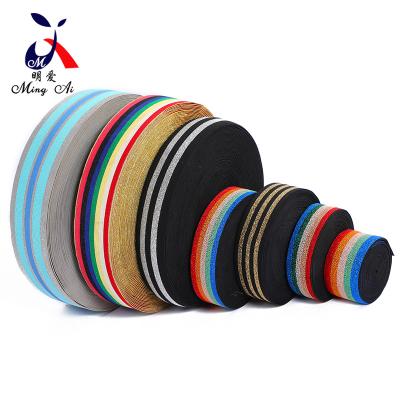 China Elastic Processing Custom 50M/Roll Clothing Accessories Colorful Wide Flat Elastic Belt Gold And Silver Onion Elastic Skirt Belt for sale