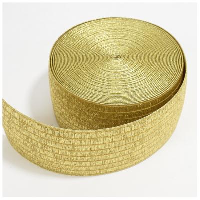 China Elastic High Tenacity 40mm Colorful Strip Shiny Gold Or Silver Jacquard Elastic Band Knitted Custom Logo Elastic Band for sale