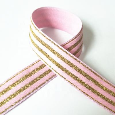 China Elastic 2022 new fashion elastic band 2Cm nylon elastic waistband gold glitter stripe Jacquard elastic band for waist for sale