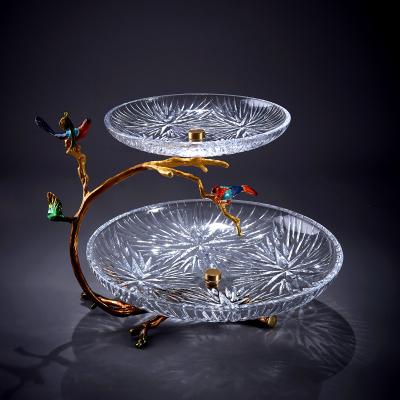 China China Li Jiajiang Fruit Dish Home Living Room Coffee Table Snack Dish Glass High-end Light Double-Layer Luxury Simple Candy Dish for sale