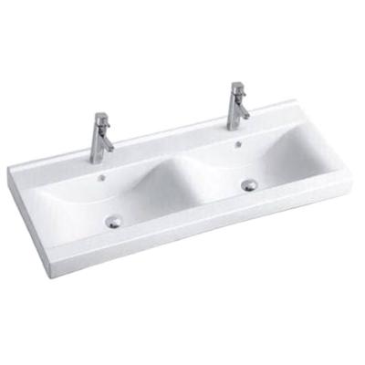 China Super-sleek Gloss Double Bowl Vanity Top Cheap Bathroom Sink With Two Faucets for sale