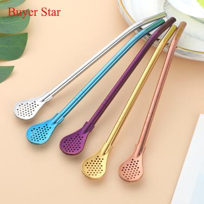 China Sustainable Reusable Metal Stainless Steel Straw Eco Drinking Straws Teaspoon Straw for sale