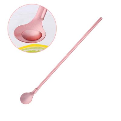 China Sustainable Hot Sale Food Grade 304 Gold Rose Color Changing Straw Gold Drinking Straw Spoon for sale