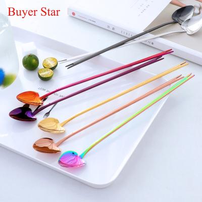 China Long Lasting 304 Stainless Steel Handle Spoon Heart Shaped 2 In 1 Coffee Tea Stirring Spoon for sale