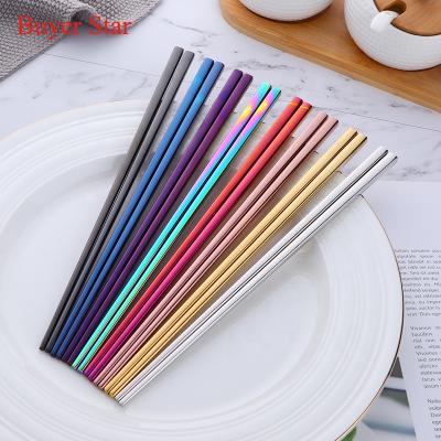 China Viable Korean Custom Metal Color 304 Titanium Logo Stainless Steel Chopsticks For Wedding Gift Souvenirs for sale