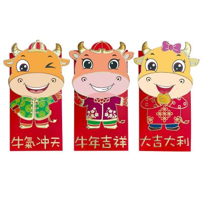 China 2021 Coated Paper Chinese New Year 3D Paper Red Pack For OX Year for sale