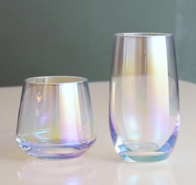 China Modern Luxury Colored Glass Cup Clarity Water Luster Iridescent Wine Glass for sale