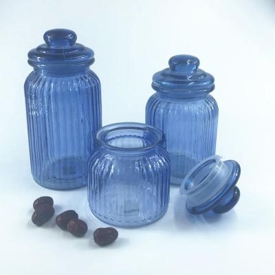 China Viable Wholesale Color Glass Food Container Candy Storage Jars For Kitchen Take Care for sale