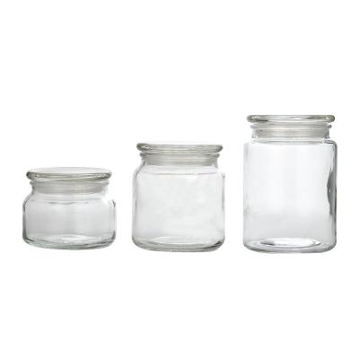 China Good Quality Different Size Glass Storage Foods/Storage Jar Candle Bottle With Glass Lid for sale