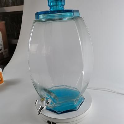 China Minimalist high quality crystal blue glass beer barrel with a tap for sale