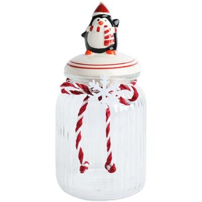 China Hot Selling Contemporary Kitchen Accessory Amazon Christmas Santa Claus Snowman Decoration Storage Classic Food Candy Glass Jar With Lid for sale