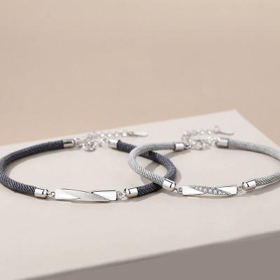 China Vintage Fashion Wholesale Infinity Love Couples Bracelets Jewelry Adjustable s925 Sterling Silver Rope Bracelet for sale