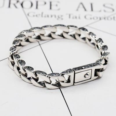 China Miami Retro Personality 925 Vintage Cuban Chain Bracelet Mens Silver Magnetic Buckle Cuff Bracelets Jewelry Wholesale for sale