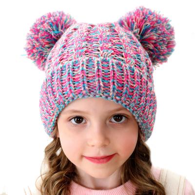 China Wholesale European and American winter hats soft braided children's hat knitted warm pom pom hats for children baby for sale