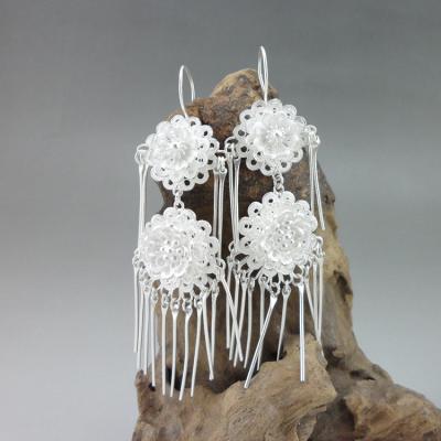 China CLASSIC Handmade 999 Sterling Silver Fine Jewelry Designer Silver Earrings Chinese Ethnic Style Hooks Pure Silver 999 Custom Earrings for sale