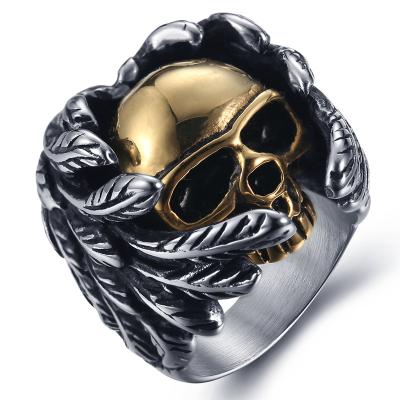 China Wholesale Gold Hidden Skull Ring Punk Jewelry Personalized Rings Feather Ring Fashion Statement Stainless Steel Feather for sale