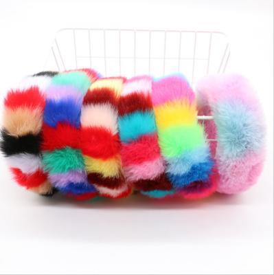 China 2021 newest fashion rainbow multicolor hairy headband soft faux fur headbands wholesale women soft hairbands for women for sale