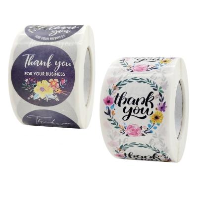 China Strong Viscosity 1.5 Inch Floral Thank You Stickers 500pcs Packaging Sealing Adhesive Sticker for sale