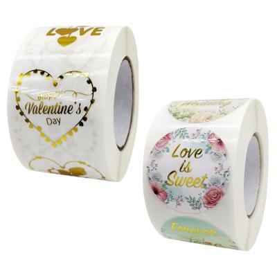 China 500pcs/roll Strong Stickiness Floral Happy Wedding Stickers Love Label For Valentine for sale