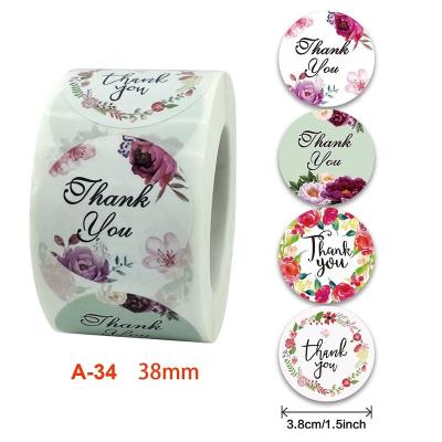 China Strong Viscosity 1.5 Inch 500pcs/roll Floral Thank You Sticker Thank You For Your Order for sale