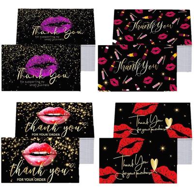 China 50pcs/set Cheap Eco-friend 5*9cm Red Lips Thank You Card Thank You For Your Order for sale