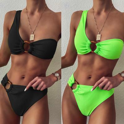 China 2021 Summer High Quality Hot Selling Two-piece Swimsuit Hollow-out Asymmetric Bikini Plus Size Swimwear Breathable Beach Skirts Small for sale