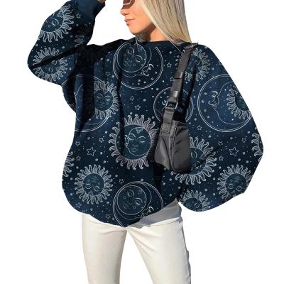 China Wholesale Designer Women's Anti-Wrinkle Casual Hoodies Sun And Moon Print Custom Long Sleeve Pullover Sweater Hoodies for sale