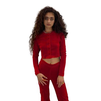 China Autumn New Style Casual Slim Straight Umbilical Cord Velvet Slim Straight Women's Suit Pant Tops for sale