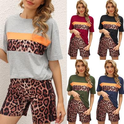 China 2021 QUICK DRY Amazon Hot Sale Spring and Leopard Print T-shirt Home Suit Loose Casual Dress QUICK DRY for sale