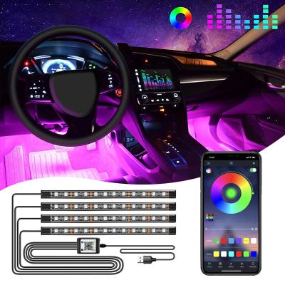 China 2022 RGB 5050 Strip Decorative Atmosphere Remote Car LED Interior Ambient Lights With APP Music Remote Control 4*12 Radio for sale