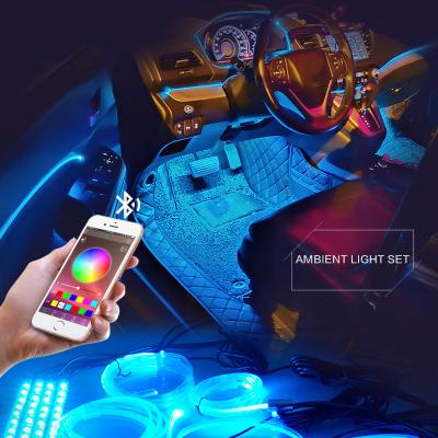 China Interior Door Lamp Interior Decorate Led Atmosphere Light 12v RGB Fiber Car Strips App Ambient Light In Car for sale