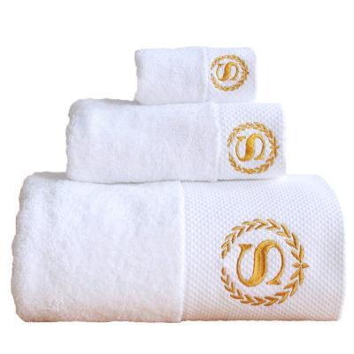 China Soft High quality Water absorption Embroidered Logo Luxury white hotel towel set 100% cotton hotel bath towel for sale