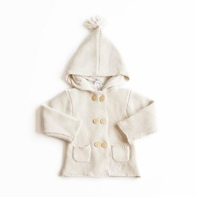 China Baby Boys and Girls Solid Color Autumn Winter Anti-Shrink Hooded Knitted Thickened Sweaters Baby Cardigan for sale