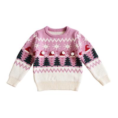 China Three-Dimensional Ball Decoration Anti-Shrink Splicing Cute Children's Christmas Sweater Long for sale