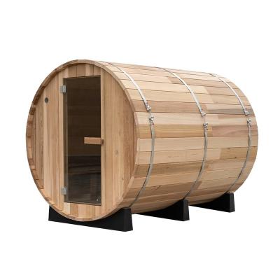 China Modern Red Cedar 4 People Large Alphasauna Barrel Sauna With Sauna Heater Stainless Steel for sale