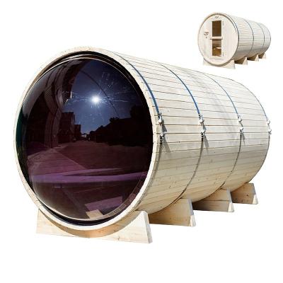 China Modern Alphasauna 2 Person Finish Panoramic Wooden Barrel Sauna Stove Outdoor Sauna for sale