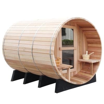 China PERSON Dry 6' OUTDOOR Steam 4 BARREL STEAM SAUNA Red Wet Dry Cedar 6KW Heat Lava Rocks for sale