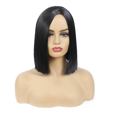 China Cheap Synthetic Wig Silky Straight Hair Straight Wave Hair,Shoulder Length Black Short Synthetic Wig For Women for sale