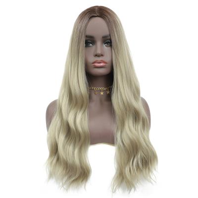 China Yellow Silky Straight Curls High Quality Fiber Wave Synthetic Wig 24 Inch Synthetic Wigs for sale