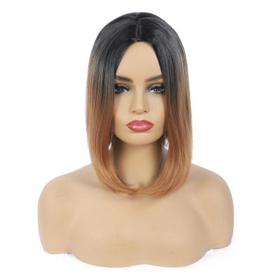 China Silky straight wave high shine synthetic wig 12 inch wholesale cheap gradient brown synthetic short wig products for sale