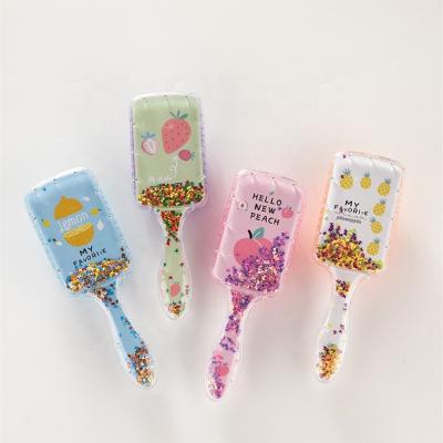 China High Fashion Soft Shiny Transparent Souvenir Waterproof Confetti Gifts Rubber Brush Customize Beautiful Hair Brush Home Use Airbag Hair Brush for sale