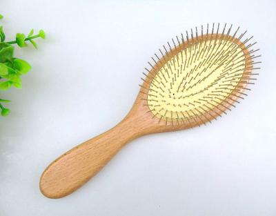 China Waterproof Customize Oval Beech Hair Brush Massage Comb With Steel Teeth for sale