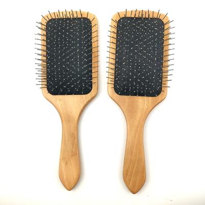 China Viable Customize Dog Hair Brush Large Size Steel Teeth Dog Hair Brush Square Wood Handle for sale