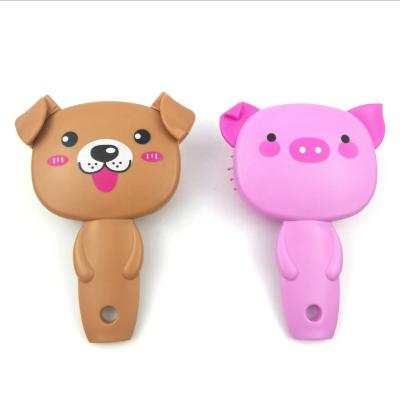 China Handheld Kids Gift Lovely Unbreakable Plastic Hairbrush Special Shaped Compact Mini Hair Brush Comb Set Pig Shaped Dog Hair Brush for sale