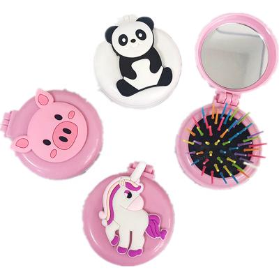 China Cute Waterproof Cartoon Adults And Children Portable Hairbrush With Mirror Folding Custom Size Panda Pop Up Brush Logo Soft Rubber Brush Mini for sale