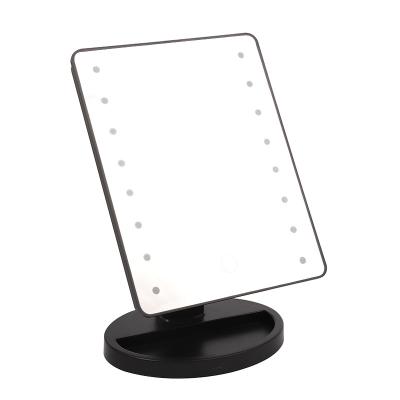 China Lighted Vanity Mirror Square 16 LED Makeup Mirror Desktop Women Use Foldable Makeup Mirror With Tray for sale