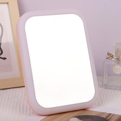 China USB Rechargeable Lighted Vanity Led Travel Lighted Make Up Mirror Desktop Makeup Mirror With Lights Folding Cosmetic Make Up Mirror for sale